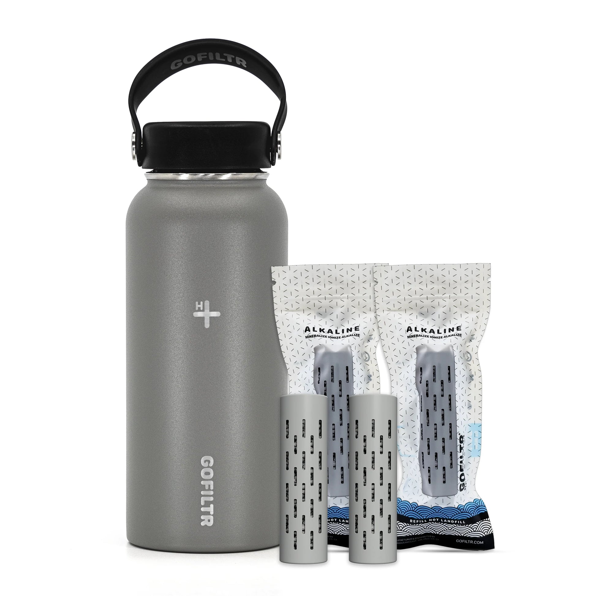 GOFILTR Alkaline Water Bottle 32 Oz - Insulated Water Bottle That Creates 9.5 Ph Alkaline Water