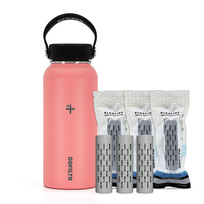 GOFILTR Alkaline Water Bottle 32 Oz - Insulated Water Bottle That Creates 9.5 Ph Alkaline Water