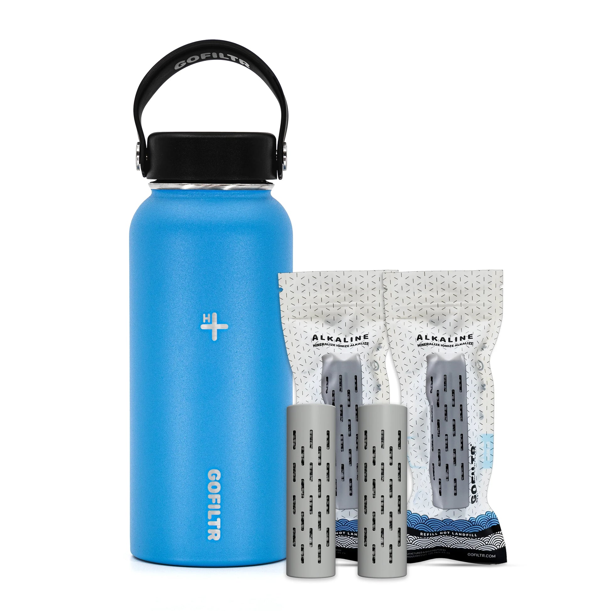 GOFILTR Alkaline Water Bottle 32 Oz - Insulated Water Bottle That Creates 9.5 Ph Alkaline Water