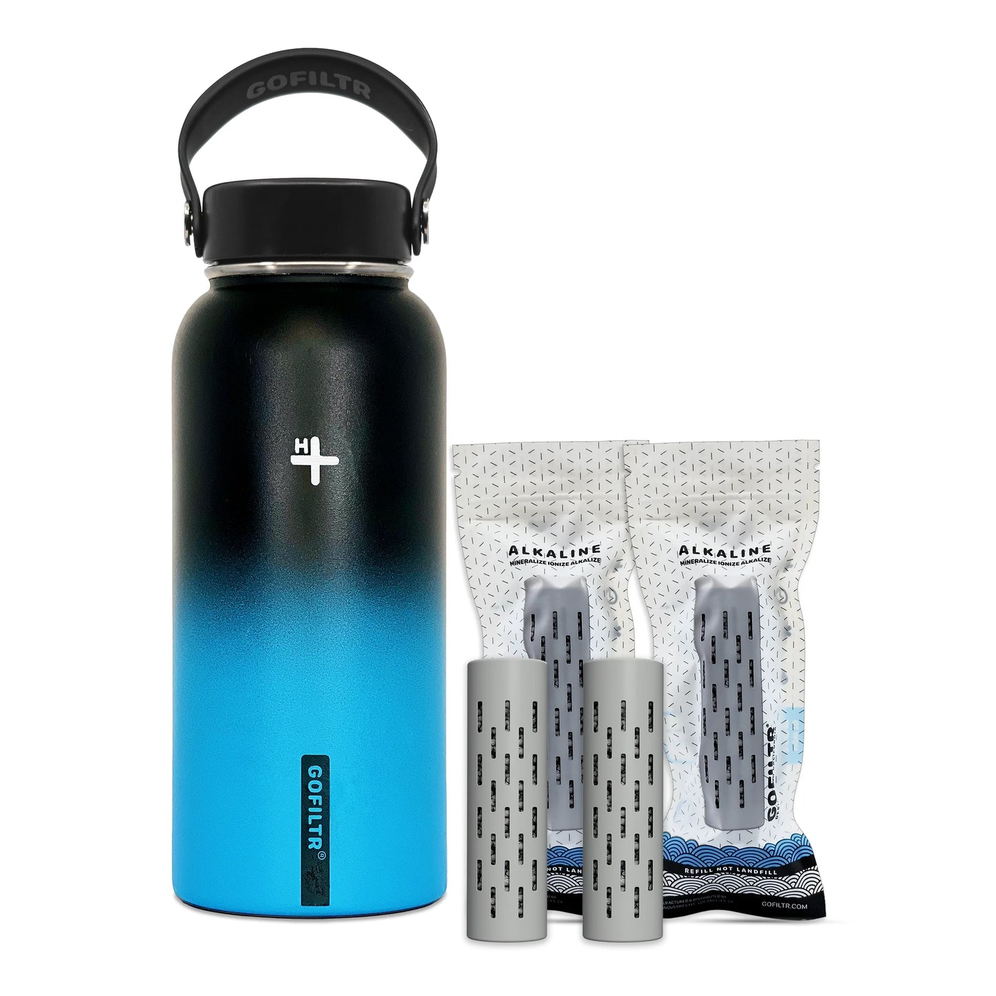 GOFILTR Alkaline Water Bottle 32 Oz - Insulated Water Bottle That Creates 9.5 Ph Alkaline Water