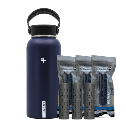 GOFILTR Alkaline Water Bottle 32 Oz - Insulated Water Bottle That Creates 9.5 Ph Alkaline Water