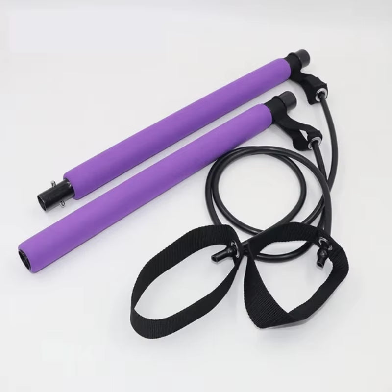 Multi-Functional Pilates Bar Fitness Yoga Pull Rods Portable Gym Resistance Band Trainer Elastic Rope Pedal Exerciser Pilates