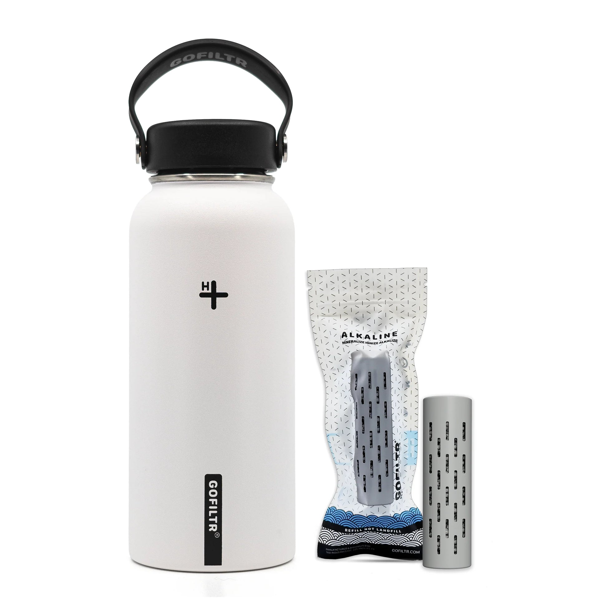 GOFILTR Alkaline Water Bottle 32 Oz - Insulated Water Bottle That Creates 9.5 Ph Alkaline Water