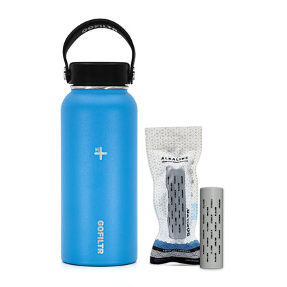 GOFILTR Alkaline Water Bottle 32 Oz - Insulated Water Bottle That Creates 9.5 Ph Alkaline Water