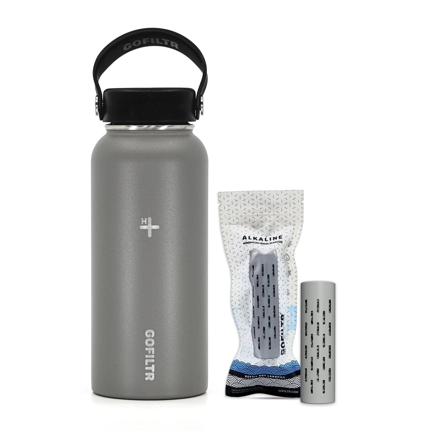 GOFILTR Alkaline Water Bottle 32 Oz - Insulated Water Bottle That Creates 9.5 Ph Alkaline Water