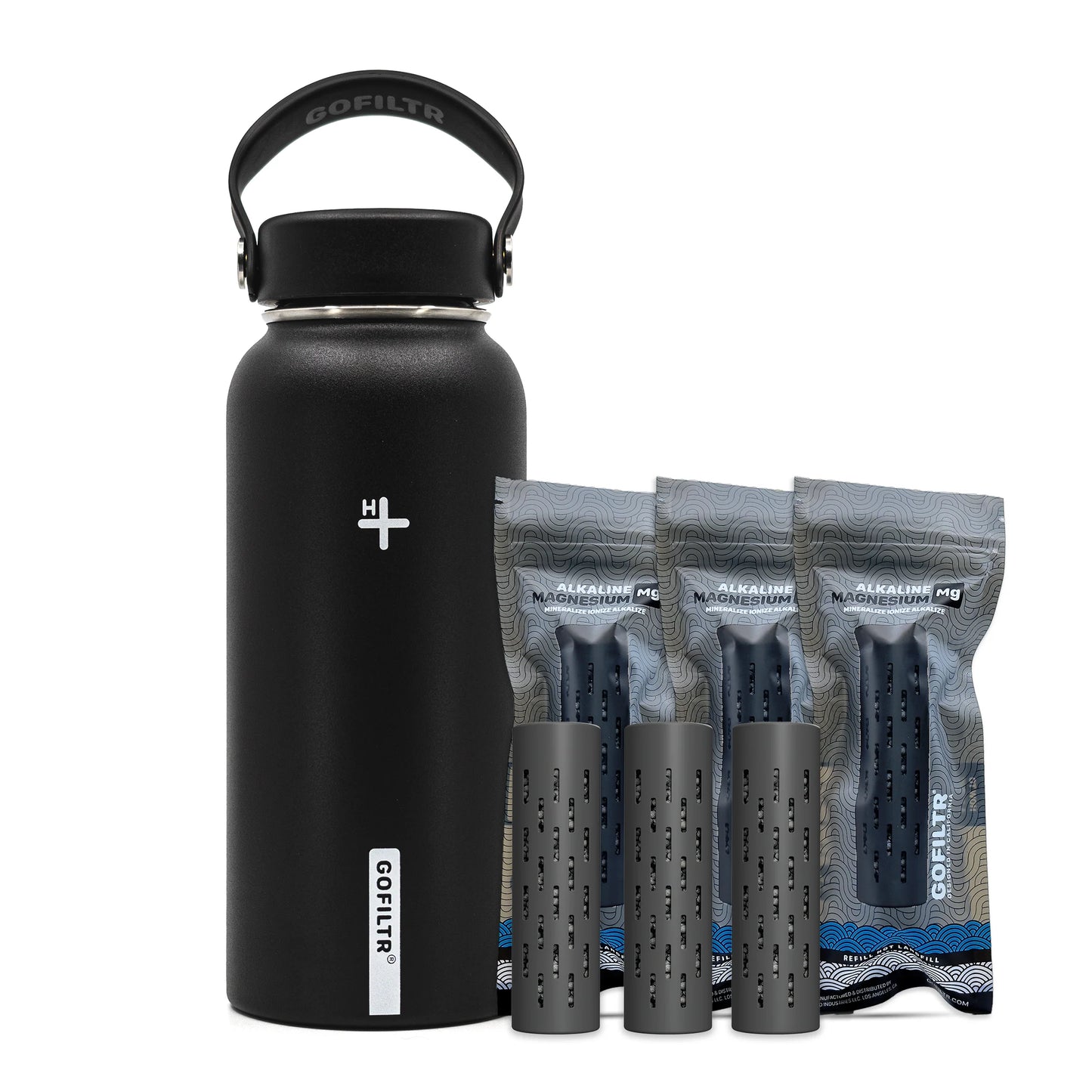 GOFILTR Alkaline Water Bottle 32 Oz - Insulated Water Bottle That Creates 9.5 Ph Alkaline Water