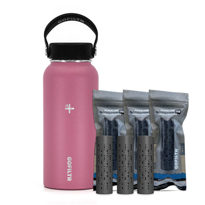 GOFILTR Alkaline Water Bottle 32 Oz - Insulated Water Bottle That Creates 9.5 Ph Alkaline Water