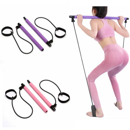 Multi-Functional Pilates Bar Fitness Yoga Pull Rods Portable Gym Resistance Band Trainer Elastic Rope Pedal Exerciser Pilates