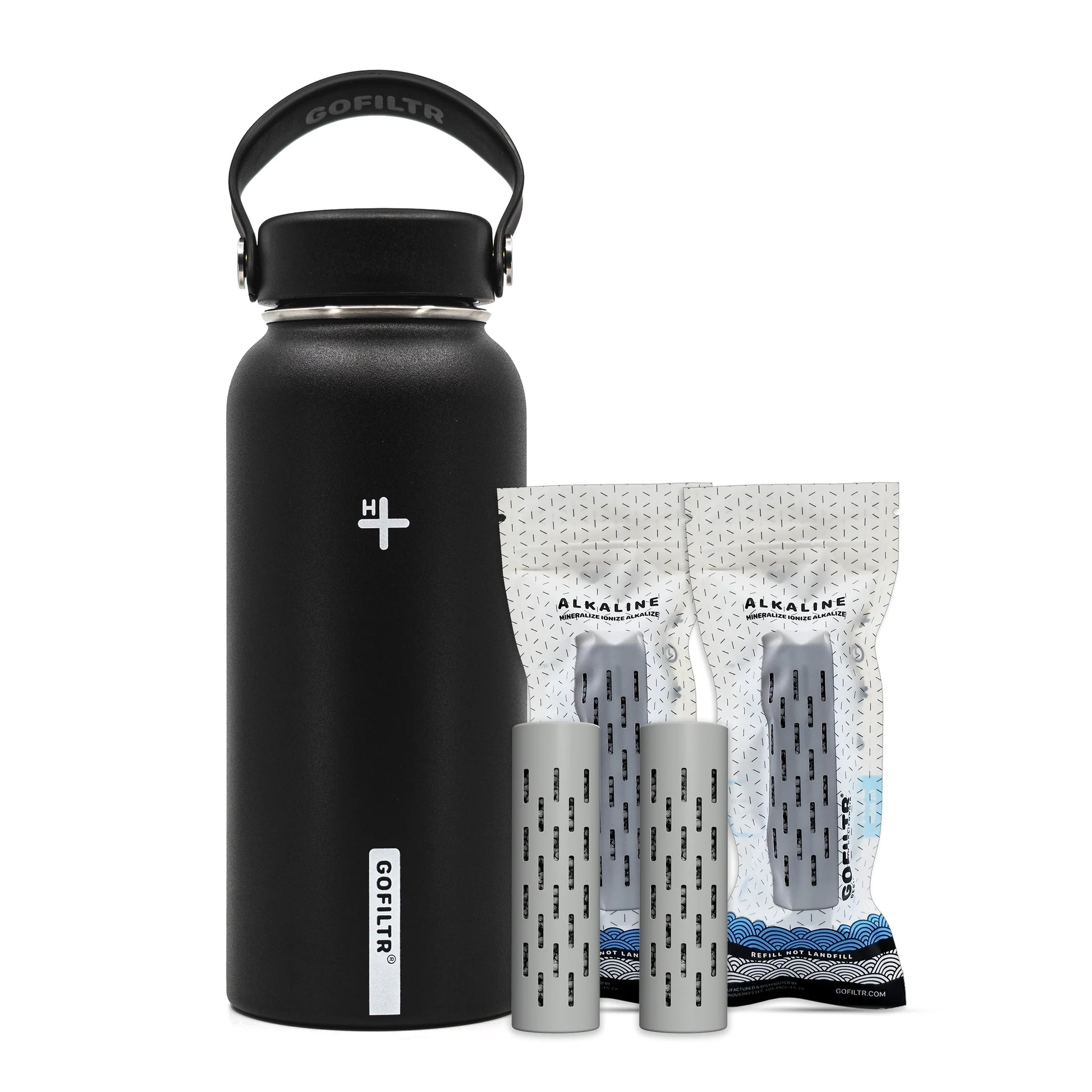 GOFILTR Alkaline Water Bottle 32 Oz - Insulated Water Bottle That Creates 9.5 Ph Alkaline Water