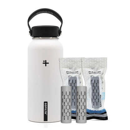 GOFILTR Alkaline Water Bottle 32 Oz - Insulated Water Bottle That Creates 9.5 Ph Alkaline Water