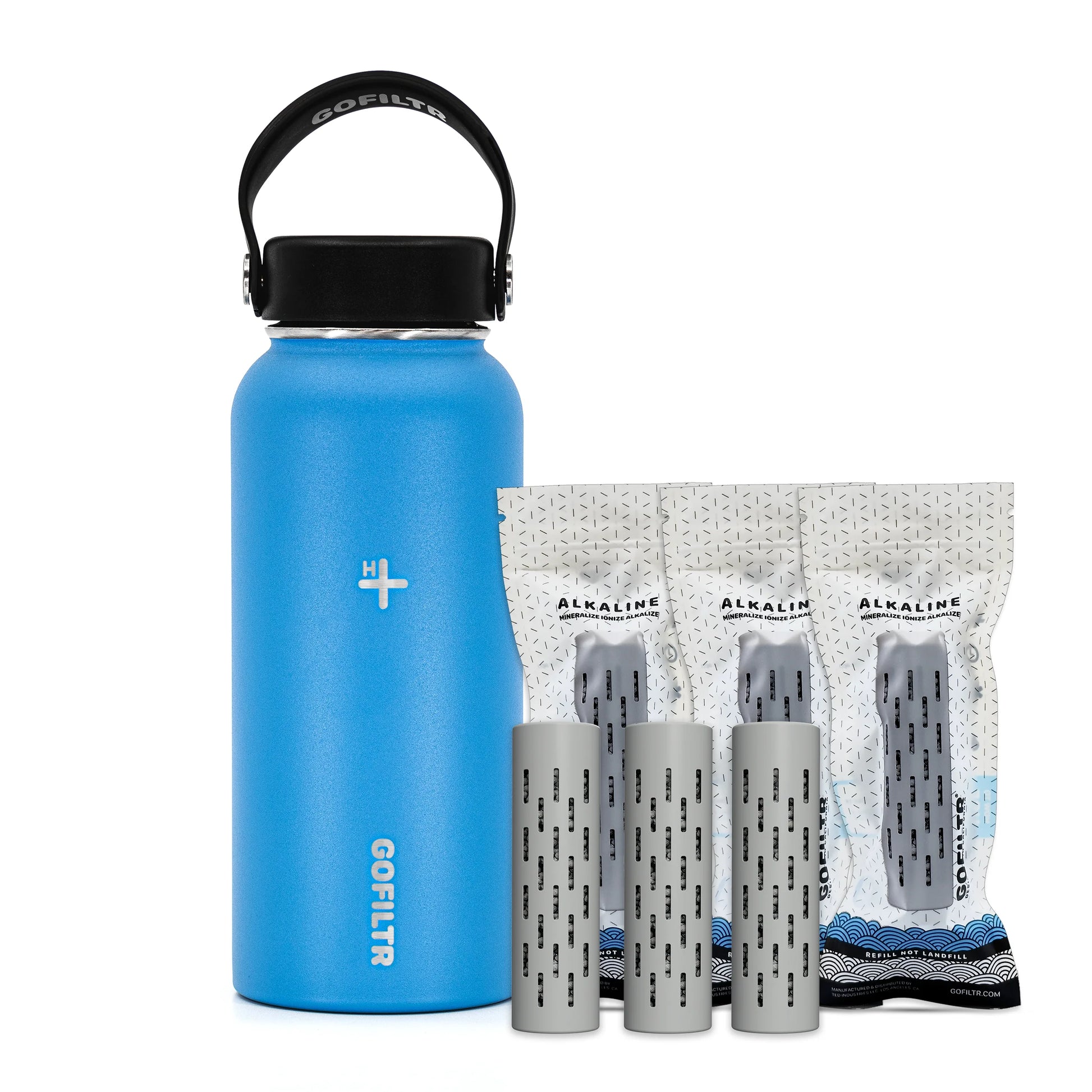 GOFILTR Alkaline Water Bottle 32 Oz - Insulated Water Bottle That Creates 9.5 Ph Alkaline Water