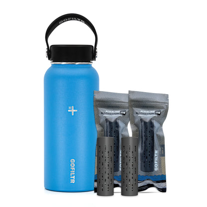 GOFILTR Alkaline Water Bottle 32 Oz - Insulated Water Bottle That Creates 9.5 Ph Alkaline Water