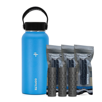 GOFILTR Alkaline Water Bottle 32 Oz - Insulated Water Bottle That Creates 9.5 Ph Alkaline Water