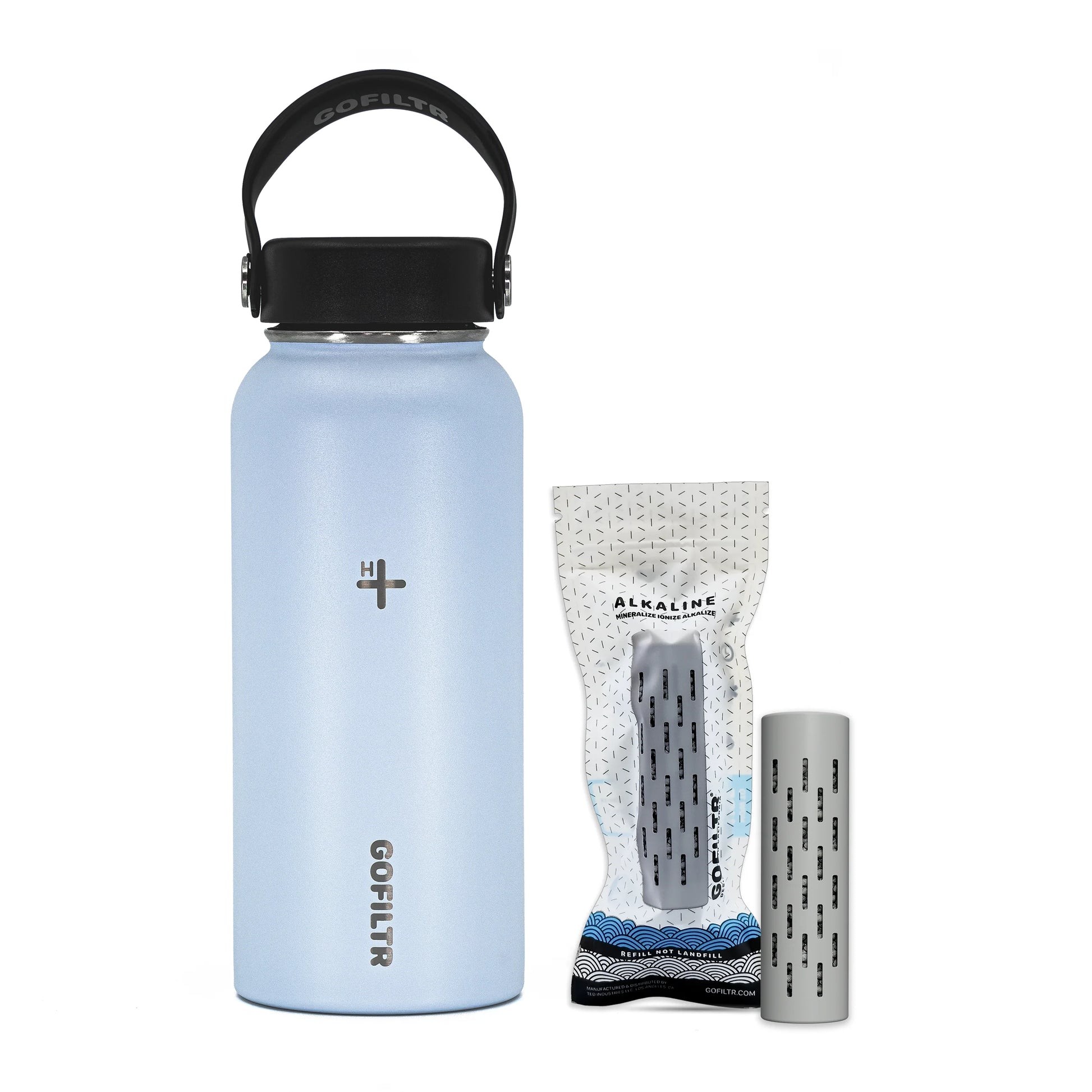 GOFILTR Alkaline Water Bottle 32 Oz - Insulated Water Bottle That Creates 9.5 Ph Alkaline Water