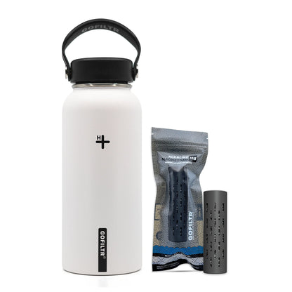 GOFILTR Alkaline Water Bottle 32 Oz - Insulated Water Bottle That Creates 9.5 Ph Alkaline Water